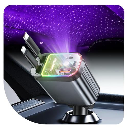 Starlight Retractable Car Charger Adapter for iPhone 17,4 in 1 Fast Charging Car Phone Charger,69W USB C Car Truck Accessories,Road Trip Essentials Gift for Men Women for iPhone 17/16/15/14/13,Galaxy - size: Starlight Cord for Apple+Type C