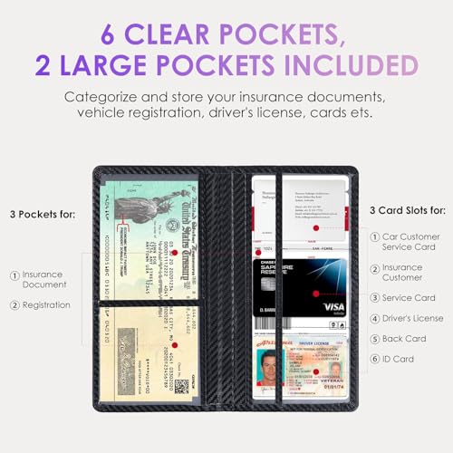 Car Registration and Insurance Holder，Colour Patterns Men Women Car License Document Registration and Insurance Card Holder - color: Black