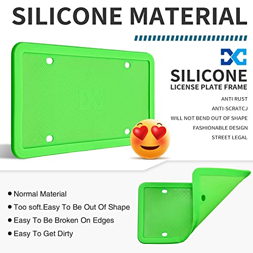 XCLPF Silicone Green License Plate Frame Covers 2 Pack- Front and Back Car Plate Bracket Holders. Rust-Proof, Rattle-Proof, Weather-Proof (Green) - color: Green