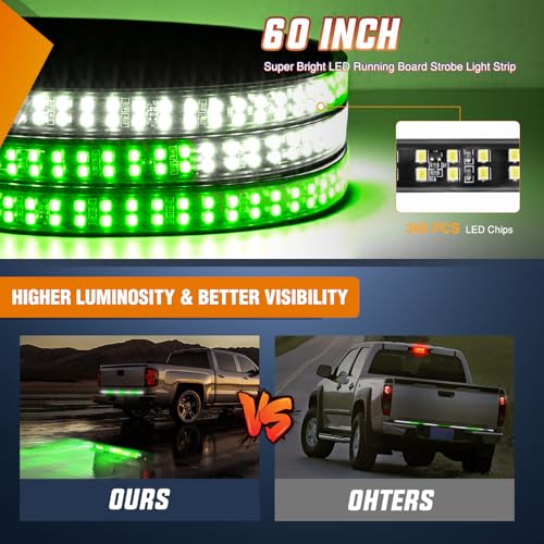Nilight 60 Inch Truck Tailgate Strobe Light Strip Tail Emergency Bar Rear Window Warning Lamp Ultra-Bright Double Row 360 LED for Pickup Trailers Construction Vehicles Car SUV, Green White - color: 60" Tailgte Strobe Green White
