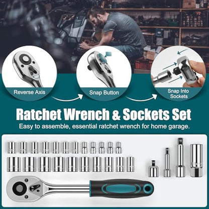 Sundpey Home Tool Kit 257-PCs - Household Basic Repair Tool Set for Men Women - General Hand Mechanic's Tool Set & Screwdriver Set & Wrench Set & Socket & Portable Tool Box Storage Case Blue - style: 257-PCs