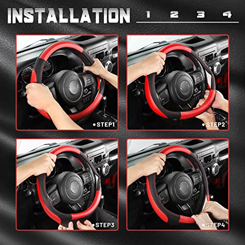 SEG Direct Car Steering Wheel Cover for F-150 Tundra Range Rover 15.5-16 inch, Black and Red Microfiber Leather - color: Black and Red, size: Large size[15 1/2''-16'']