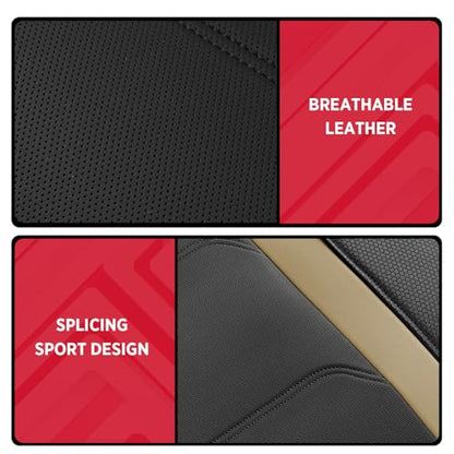 Rubbermaid Leather Car Seat Cover – Universal Front Seat Cover, Airbag Compatible, Easy to Install, Water-Resistant and Durable Automotive Seat Cover for Cars, Trucks, SUVs, Vans – Beige - color: Beige