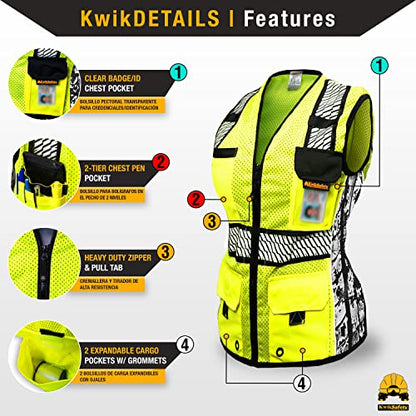 KwikSafety - Charlotte, NC - RoadBOSS Economy & Premium Safety Vest for Women [SNUG-FIT] Class 2 ANSI Tested OSHA - color: Yellow (Limited Edition), size: X-Large, style: 1 Pack