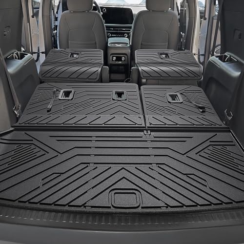 Floor Mats Set for 2024 2025 2026 Chevy Traverse & 2025 2026 Buick Enclave 7 Seats Captain Chairs, TPE All Weather Cargo Liner Trunk Mat Door Sill Guards Car Accessories - style: 24-26 7 Seats-Full Mats Set