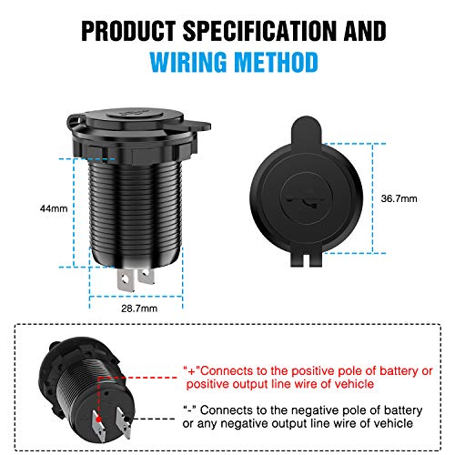 Nilight - 90103A Dual USB Port QC 3.0 Fast Charging Hubs USB Charger Socket Power Outlet 2.1A & 2.1A x2 for Car Boat Marine RV Mobile with Wire Fuse DIY Kit with Lightly Blue LED, 2 years Warranty - size: Dual USB
