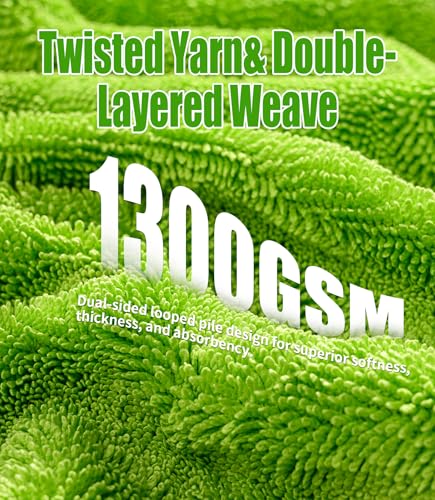 2-Pack Car Drying Towels 24x36 Inch 1300GSM, Twisted Loop Microfiber Cloth for Auto Detailing - Super Absorbent, Lint-Free & Streak-Free for SUV, Truck & Window (Gray-Green) - color: Gray-green