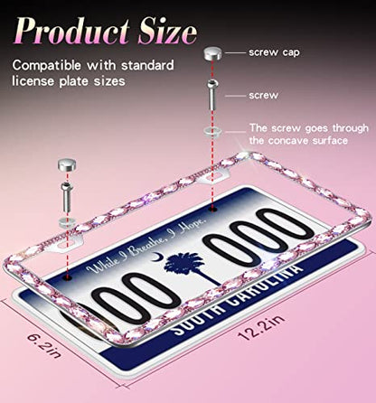 Glitter License Plate Frame, Cute Bling License Plate Frames for Women,Rhinestone License Plate Covers，Sparkly License Plate Holder with Premium Gift Box(1pack) - color: pink