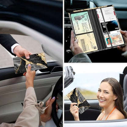 Car Registration and Insurance Holder，Colour Patterns Men Women Car License Document Registration and Insurance Card Holder - color: Black Marble