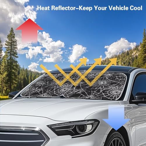 2 Pieces Spider Web Sun Visor for Car Foldable Auto Sun Heat and UV Rays Blocker Sun Shade for Most Sedans SUV MPV Trucks Van Parked in Summer Beach, Camping Parking,Backyard - color: Black Spiderweb