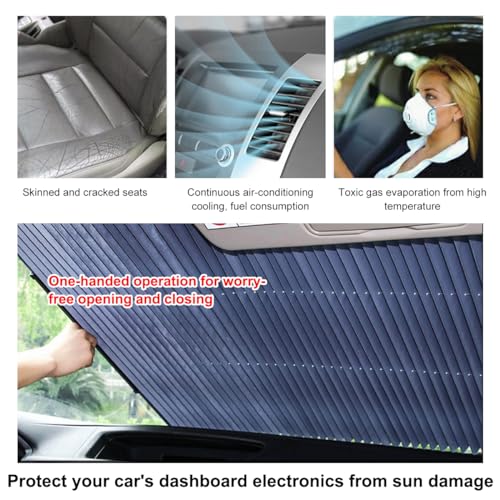 Ohleats Retractable Windshield Sun Shade, 27.6"×60" Sunshade Protector Blocks 99% UV Rays to Keep Your Car Cool, Front Windshield Sunshade Cover for Most Vehicles, Car Accessories (27.6"×60") - color: 27.6"×60"