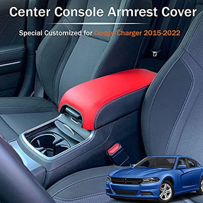 LEXLEY Armrest Box Cover Center Console Pad Waterproof Anti-Scratch Leather Protector Covers For Dodge Charger 2011-2023/Chrysler 300 2015-2022-Black+Red - color: Black+Red