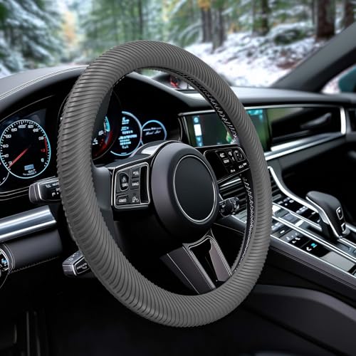 WOCOCN Car Steering Wheel Cover, Thin Anti-Skid Silicone Steering Wheel Cover for Men & Women, Universal Automotive Interior Accessories for Most Cars (Grey) - color: Grey