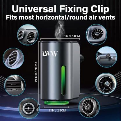 LWW Smart Car Air Freshener - 3 Levels Strength with Ventilation Clip, Rechargeable Car Fragrance Atomizer - with 8 10ml Bottles of Fragrance, Long Lasting Oil Diffuser (Gray) - color: Grey