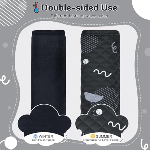 INFANZIA Car Seat Strap Covers for Infants Babies, Soft Carseat Shoulder Pads for Kids, Double-Sided Use Seatbelt Cushion Covers for Stroller, Pushchair & High Chair (Black) - color: Black
