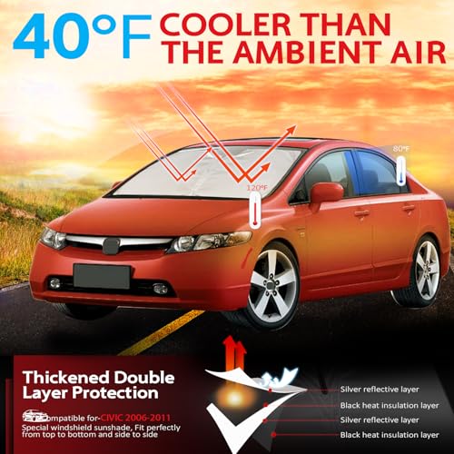 KAYZT Windshield Sun Shade for 2006-2011 Honda Civic Foldable Sunshade Front Window Custom Fit Car Accessories - size: for 2006-2011 Honda Civic