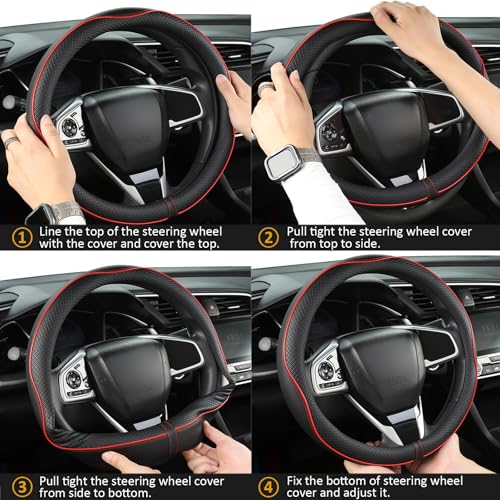 West Llama Customized Auto Car Steering Wheel Cover for Dodge RAM 1500 2500 3500, 15.5-16 inch (Black+Red Line-Large Size) - color: D-Black+Red, size: Large Size (15 ½''-16'')