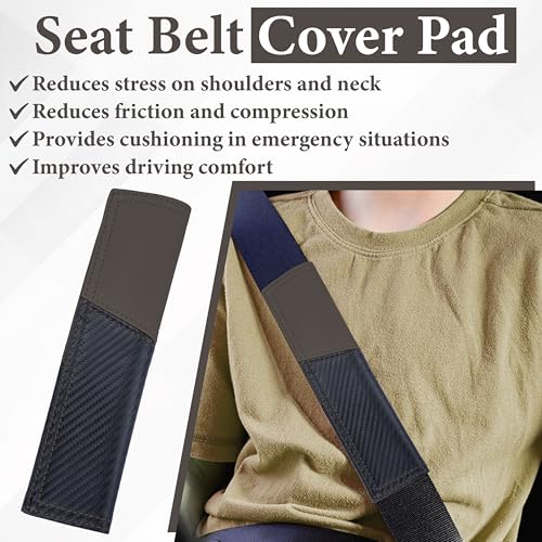 ecocstm 2 PCS Car Seat Belt Cover Pad, Carbon Fiber Safety Seatbelt Shoulder Strap Covers, Breathable Leather Soft Harness Pad, Interior Car Accessories, Universal for SUV, Truck, RV (Brown&Black - color: Brown