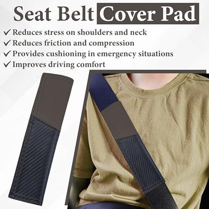 ecocstm 2 PCS Car Seat Belt Cover Pad, Carbon Fiber Safety Seatbelt Shoulder Strap Covers, Breathable Leather Soft Harness Pad, Interior Car Accessories, Universal for SUV, Truck, RV (Brown&Black - color: Brown