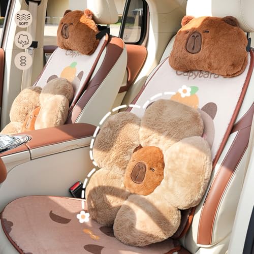 LYFJMUS 4 Pack Plush Capybara Car Headrest Pillow and Lumbar Support Pillow Kawaii Plushies Capybara Stuffed Headrest Cute Car Decor for Car Driving - style: Style A