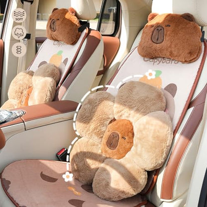 LYFJMUS 4 Pack Plush Capybara Car Headrest Pillow and Lumbar Support Pillow Kawaii Plushies Capybara Stuffed Headrest Cute Car Decor for Car Driving - style: Style A