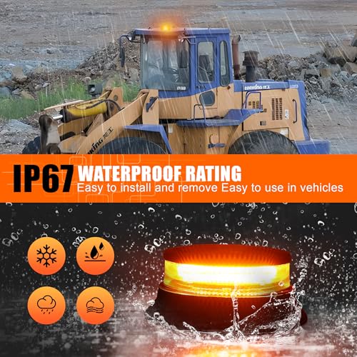 WINECO LED Amber Strobe Beacon Lights, Safety Warning Emergency Hazard Rotating Flashing Lights for Forklift Truck, Tractor, Golf Carts, ATV, Postal Car, 12-24V Magnetic Base and Permanent Mount