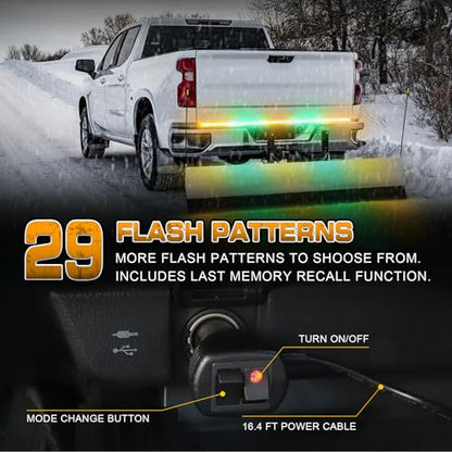 XRIDONSEN 60 inch Amber Green Emergency Lights Strip Rear Window Tailgate Strobe Lights Strip 360 LED Flashing Warning Hazard Safety for Tow Plow Trucks Construction Vehicles Pickup Wreckers - color: Amber/Green