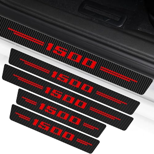 4Pcs Door Sill Plate Protectors Compatible with Dodge 2019-2025 Ram 1500 Car Accessories, Carbon Fiber Leather Door Sill Stickers for Ram Truck Auto Accessories - color: red