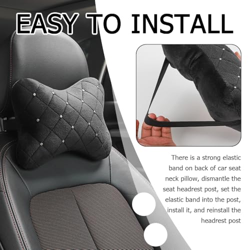 Car Headrest Pillow with Rhinestone Design,Soft & Skin-Friendly Car Neck Pillow for Comfortable Head & Neck Support,Universal Ergonomic Necks Pillows for Cars Interior Accessories