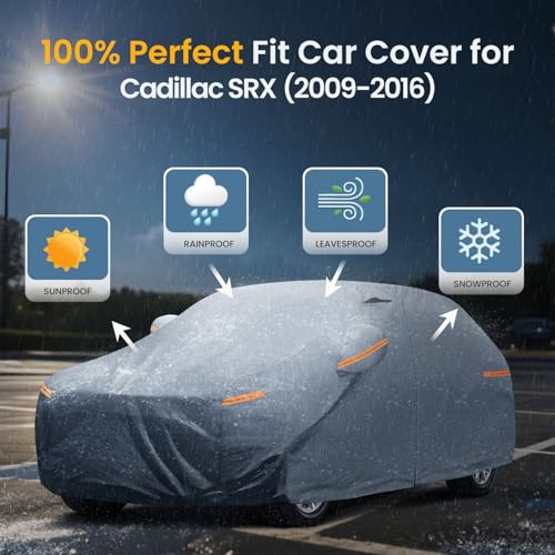 Waterproof Cadillac SRX(2009-2016) Car Cover with Breathable Vents, [2025 Upgrade] Premium Covers with Cotton Liner and Zipper Door,Sun Rain Snow Dust Uv Protection.(Gift with Towel) - color: SUV Car Cover, size: Custom Fit Cadillac SRX+Towel+Bag