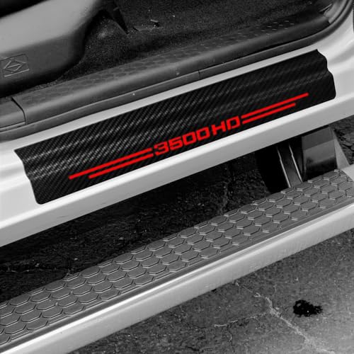 4 Pcs Carbon Fiber Car Door Sill Scuff Plate Auto Door Entry Guard Scratch Shield for GMC Sierra 3500HD Auto Accessories (Red, 3500HD) - color: Red, size: 3500HD