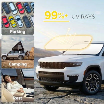 Car Windshield Sun Shade for 2014-2025 2026 Jeep Cherokee Sun Shade for Trailhawk Overland Limited Latitude Altitude Accessories Front Window Sunshade Sun Visor Windshield Cover UV Block - size: For 2014-2026 Jeep Cherokee