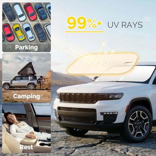 Car Windshield Sun Shade for 2014-2025 2026 Jeep Cherokee Sun Shade for Trailhawk Overland Limited Latitude Altitude Accessories Front Window Sunshade Sun Visor Windshield Cover UV Block - size: For 2014-2026 Jeep Cherokee