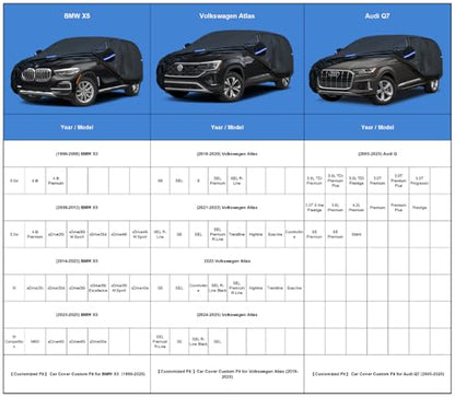 Kayme SUV Car Cover Custom Fit for BMW X5, Audi Q7/SQ7, VW Volkswagen Atlas, Windproof Upgraded & 100% Waterproof. All-Weather Full Exterior Cover Rain Sun Snow Protector with Door Zipper and Towel. - size: Fit for BMW X5,Audi Q7,Volkswagen Atlas
