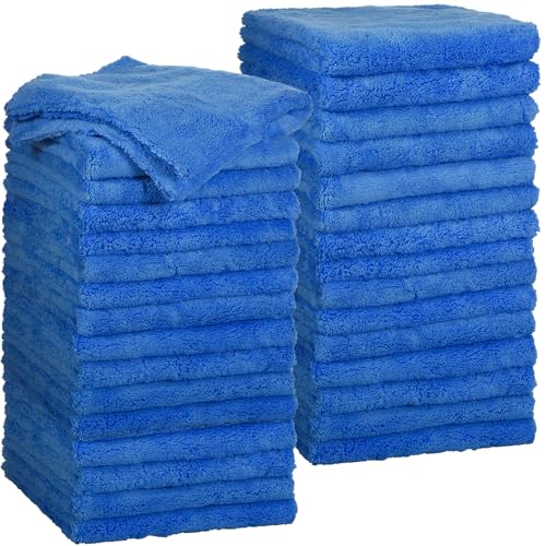 Shimeyao 30 Pcs 12.5 x 12.5 Inch Edgeless Microfiber Plush Towels for Cars Detailing Drying Wash Polishing Absorbent Cleaning Cloths, 500 GSM (Dark Blue) - color: Dark Blue, size: 12.5 × 12.5 Inch