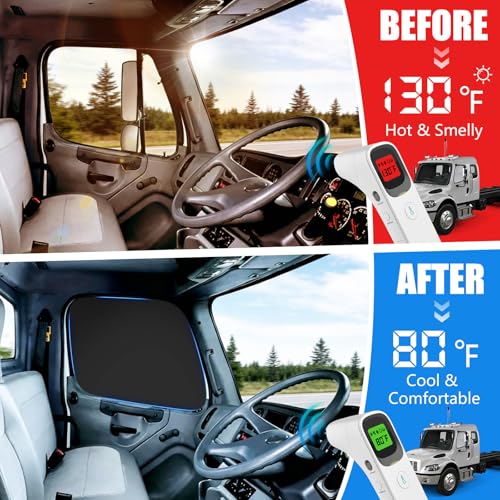 Side Window Sun Shade for Freightliner Business Class M2 S22002-2026, Custom Fit 210T Reflective Sunshade for Semi Truck, 6-Layer Heat Insulation Privacy Protector, Block 99% UV Rays, 2PCS - size: Freightliner Business Class M2 S2 2002-2026