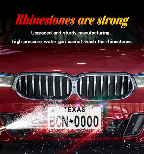 Bling License Plate Frame 1 Pack Rhinestone Bedazzled License Plate Over | Holder Sparkly Diamond Stainless Steel Frame （CPJ-03-Red 1 Pack） - color: CPJ-03-Red 1 pack