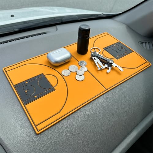 Car Dashboard Anti-Slip Pad, 10.55'' x 5.82'' Universal Sticky Gel Adhesive Mat, Multifunctional Auto Interior Gripping Mat for Phones/Sunglasses/Keys/Coins/GPS/Electronic Devices(Basketball) - size: Basketball