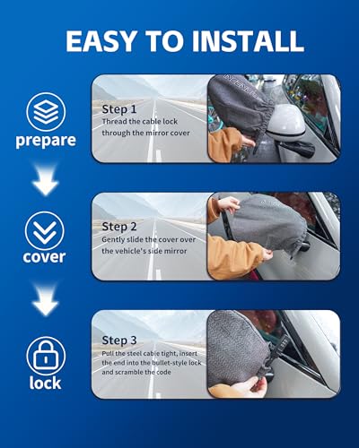 Anti-Theft Car Side Mirror Covers, UHMWPE-HPPE 7 Level Cut-Resistant Fabric, Auto-Tightening Combination Lock, All-Weather Protection, Vehicle Mirror Covers Universal Fit for Cars, SUVs