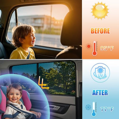 ZATOOTO Car Window Shade for Baby Car Sun Shade Side Window Breathable Mesh Sun Blocker for UV & Heat Glare Free Universal for Most Cars Easy Magnetic Installation Perfect for Camping Travel Napping - size: 6#Mesh 4pack kit