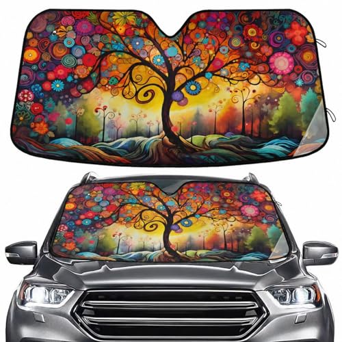 Windshield Sun Shade Abstract Flower Tree Front Window Block UV Shades Visor Reflective Retractable for Car SUV Trucks - color: A011