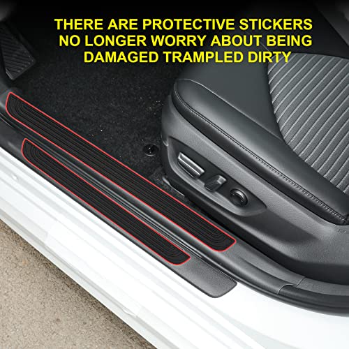 4 Pcs Car Door Sill Plate Protectors, PVC Soft Rubber Car Front Rear Door Entry Guards, Sill Scuff Cover Panel Step Protector, Car Accessories for Most Vehicles (Black Red-Not Pattern)