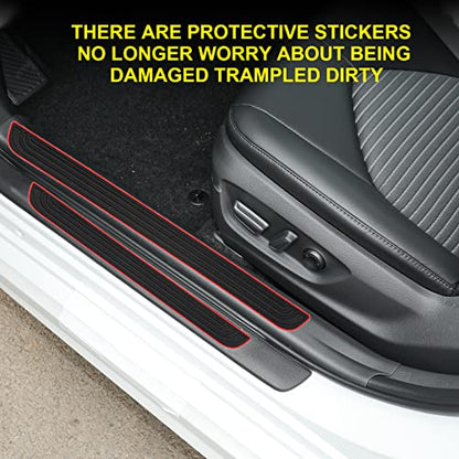 4 Pcs Car Door Sill Plate Protectors, PVC Soft Rubber Car Front Rear Door Entry Guards, Sill Scuff Cover Panel Step Protector, Car Accessories for Most Vehicles (Black Red-Not Pattern)