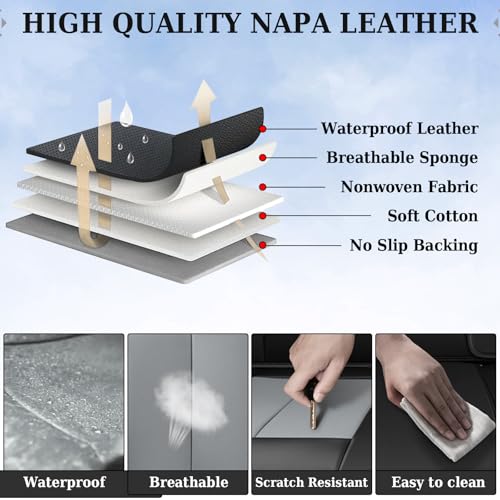 Coverado Rear Bench Car Seat Covers, Car Rear Seat Covers, Nappa Leather Back Seat Cover, Automotive Seat Covers Seat Cushion Cover Universal Fit for Most Cars Sedan SUV Pickup Truck, Black&Gray - color: Black&Gray