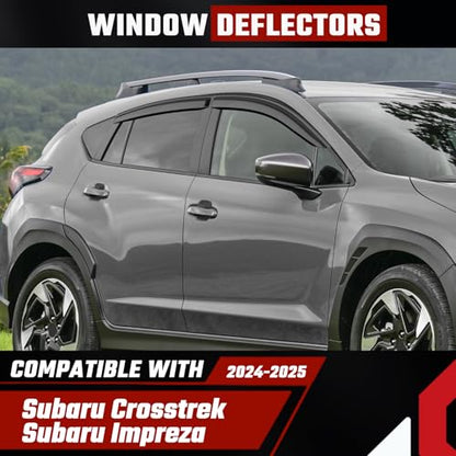 Tape-On Rain Guards Compatible with Su-baru Crosstrek Impreza 2024 2025 Black Extra Durable Shatterproof Side Window Deflectors, Window Visors, Wind Deflectors - 4 PCS - size: Fit for Su-baru Crosstrek 2024-2025 Tape On