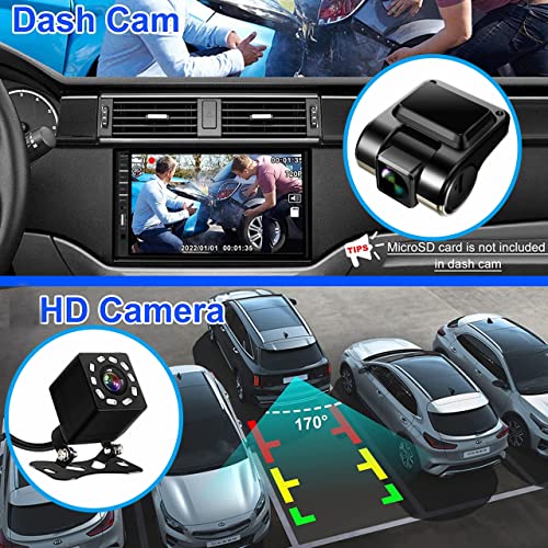 Naifay Double Din Car Stereo with Dash Cam | 7INCH Touchscreen Car Radio Receivers Support with Apple Carplay & Android Auto, Bluetooth, Backup Camera, Mirror Link, Voice Control, SWC, FM/USB/TF/AUX - color: with Carplay&Android auto + Dash Cam