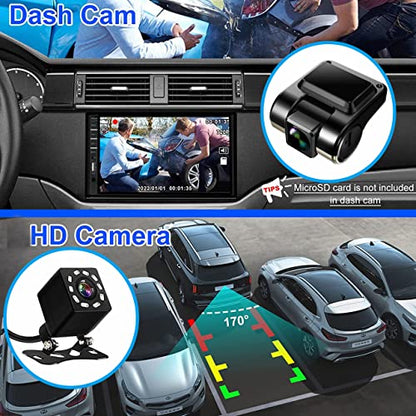 Naifay Double Din Car Stereo with Dash Cam | 7INCH Touchscreen Car Radio Receivers Support with Apple Carplay & Android Auto, Bluetooth, Backup Camera, Mirror Link, Voice Control, SWC, FM/USB/TF/AUX - color: with Carplay&Android auto + Dash Cam