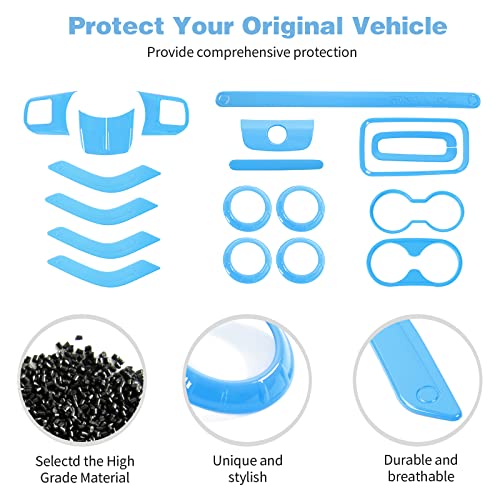 CheroCar 18PCS Interior Trim Kit for Jeep Wrangler JK JKU 2011-2018 4 Door,Steering Button Frame, Air Conditioning Vent Trim Cup Holder Cover,Gear Shift Knobs Frame,Ligth Blue… - color: Light Blue