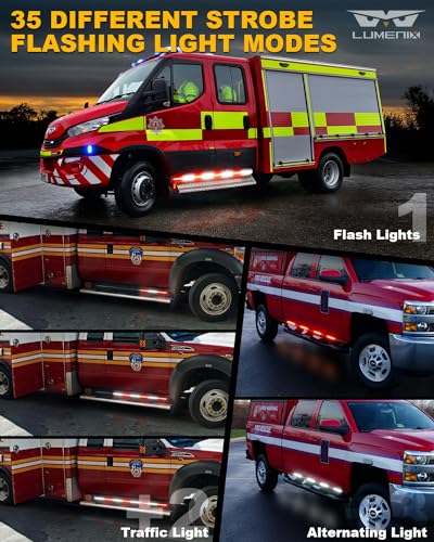LUMENIX 2PCS 70 Inch Emergency Strobe Lights Strip LED Running Board Flexible Lights Bar Flashing Warning Hazard Safety Side Light for First Responder Vehicles Trucks Pickups Firefighter- White Red - color: White Red
