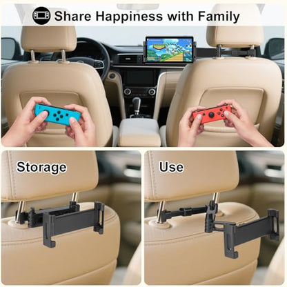 Kairiyard Tablet Holder for Car, 3 in 1 Extension Arm Adjustable Car Headrest Tablet Holder Road Trip Essentials Back Seat Tablets Cars Mount Compatible with iPad Pro, Air, Mini, 4.7-11" Devices - color: Black